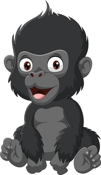 ilustraciones, imágenes clip art, dibujos animados e iconos de stock de dibujos animados lindo bebé gorila sentado - gorilla endangered species large isolated