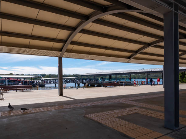 Sydney NSW Australia - April 4th 2021 -  Ferry Moored Background Blue on a Sunny Autumn Afternoon