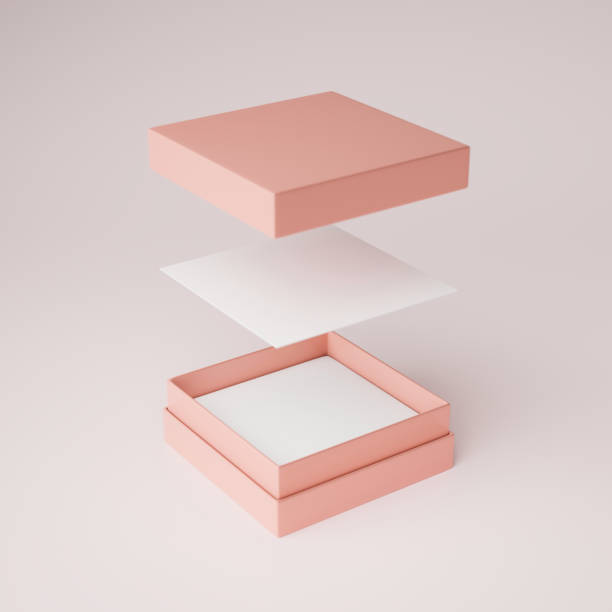istock An open pink pastel paper box mockup on white background. 1357799299