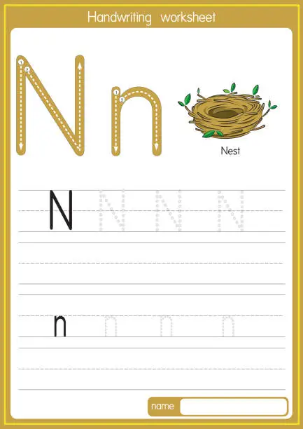 Vector illustration of Vector illustration of Nest with alphabet letter N Upper case or capital letter for children learning practice ABC