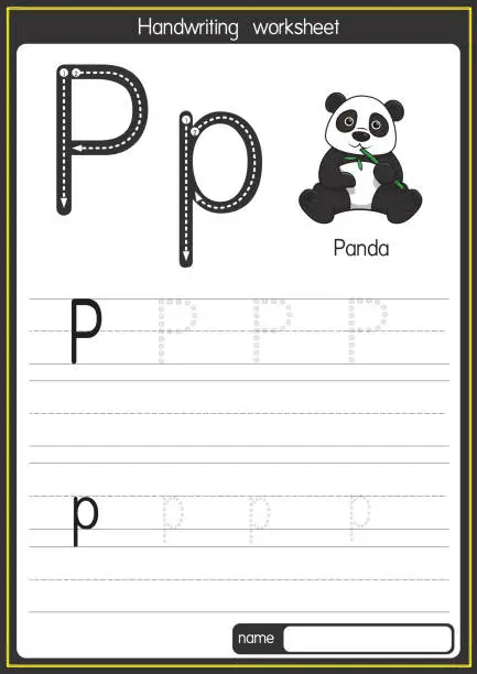 Vector illustration of Vector illustration of Panda  with alphabet letter P Upper case or capital letter for children learning practice ABC