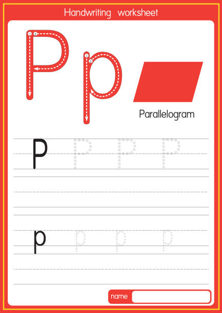 vektorillustration des parallelogramms mit alphabetbuchstaben p großbuchstaben oder großbuchstaben für kinder lernpraxis abc - letter p direction letter black stock-grafiken, -clipart, -cartoons und -symbole