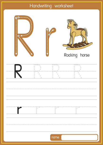 ilustraciones, imágenes clip art, dibujos animados e iconos de stock de ilustración vectorial para aprender la habilidad de separar izquierda o derecha. con imágenes de dibujos animados caballo mecedor. - letter r alphabet alphabetical order backgrounds