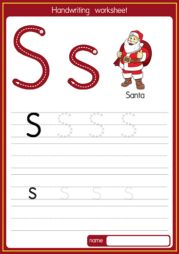 Vector illustration of Santa with alphabet letter S Upper case or capital letter for children learning practice ABC