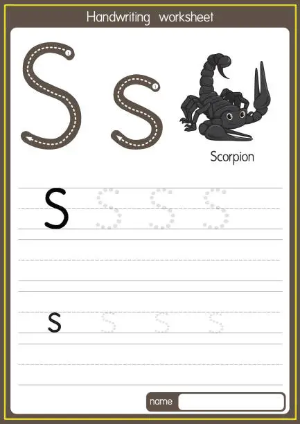 Vector illustration of Vector illustration of Scorpion with alphabet letter S Upper case or capital letter for children learning practice ABC