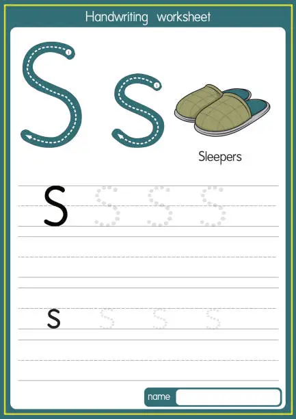 Vector illustration of Vector illustration of Sleeper with alphabet letter S Upper case or capital letter for children learning practice ABC