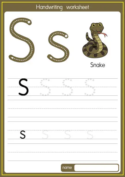 Vector illustration of Vector illustration of Snake with alphabet letter S Upper case or capital letter for children learning practice ABC