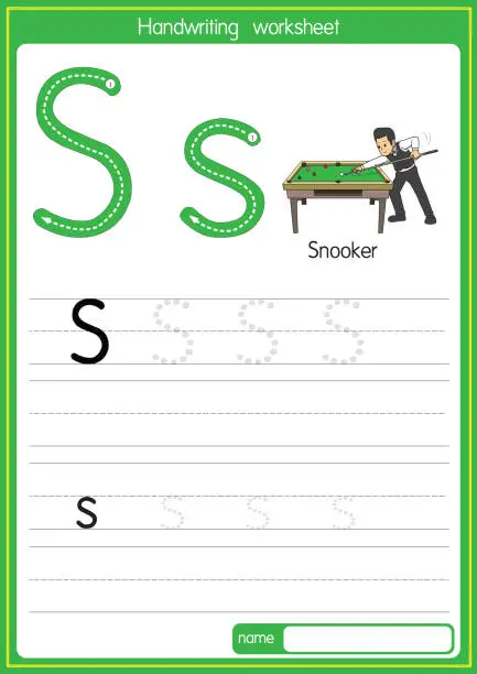 Vector illustration of Vector illustration of Snooker with alphabet letter S Upper case or capital letter for children learning practice ABC