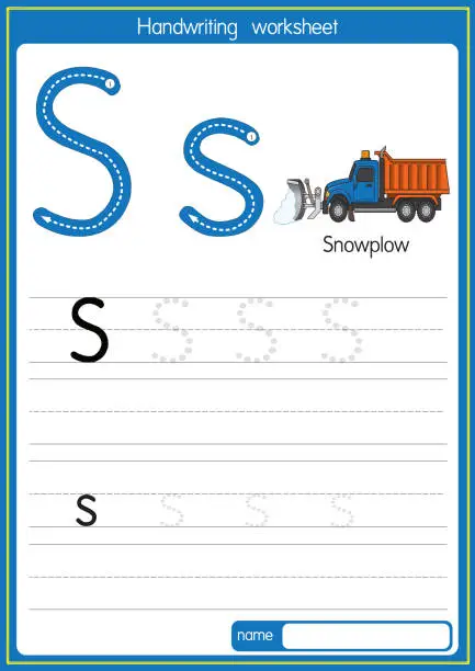 Vector illustration of Vector illustration of Snowplow with alphabet letter S Upper case or capital letter for children learning practice ABC