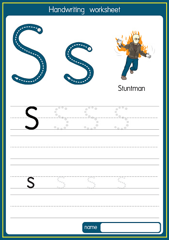 Vector illustration of Stuntman with alphabet letter S Upper case or capital letter for children learning practice ABC