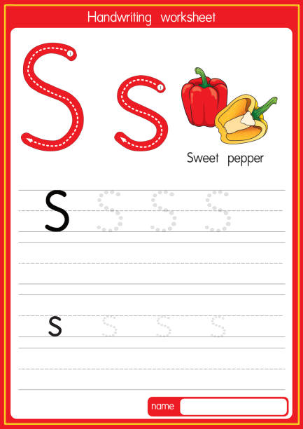 ilustrações, clipart, desenhos animados e ícones de ilustração vetorial de pimenta doce com letra de alfabeto s maiúscula ou letra maiúscula para crianças que aprendem prática abc - alphabet text vibrant color upper case