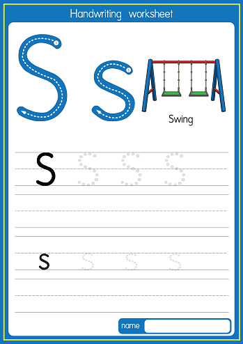 Vector illustration of Swing with alphabet letter S Upper case or capital letter for children learning practice ABC