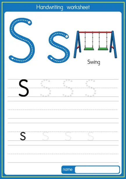 Vector illustration of Vector illustration of Swing with alphabet letter S Upper case or capital letter for children learning practice ABC