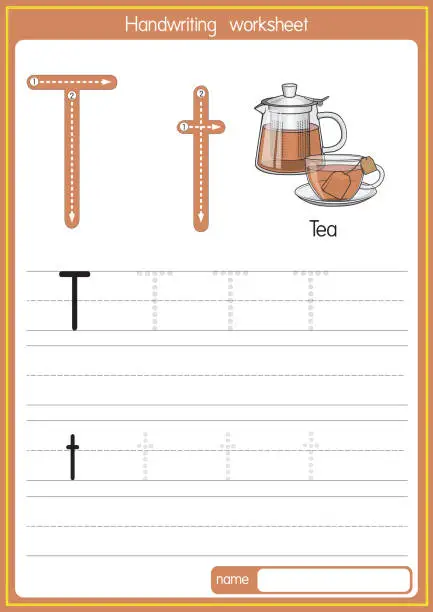Vector illustration of Vector illustration of Tea with alphabet letter T Upper case or capital letter for children learning practice ABC