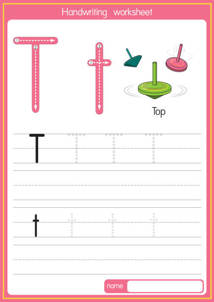 ilustrações, clipart, desenhos animados e ícones de ilustração vetorial de top com letra de alfabeto t maiúscula ou letra maiúscula para crianças que aprendem prática abc - alphabet text vibrant color upper case