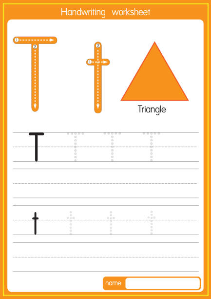 ilustrações, clipart, desenhos animados e ícones de ilustração vetorial do triângulo com letra de alfabeto t maiúscula ou letra maiúscula para crianças que aprendem prática abc - alphabet text vibrant color upper case