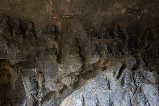 Buddhist stone statues remaining in ancient grottoes, Lingyin Temple, Hangzhou, China