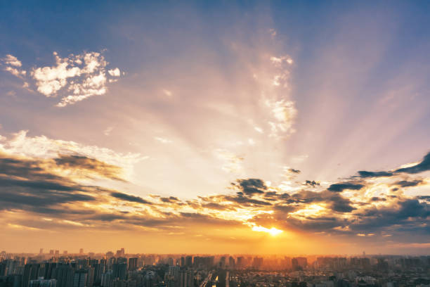View of city at sunset