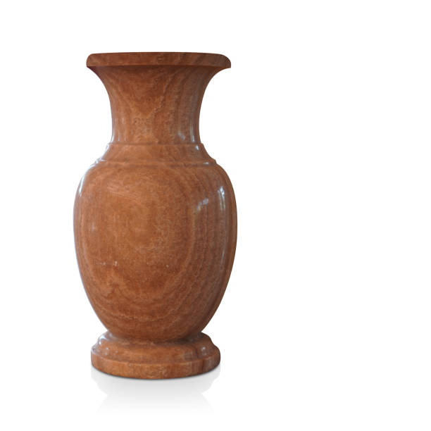 istock front view orange and brown marble vase vase on white background, decor, retro, vintage, copy space 1357806734