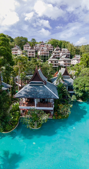 Phuket Thailand November 2021, luxury Thavorn hotel aerial view from the sky.