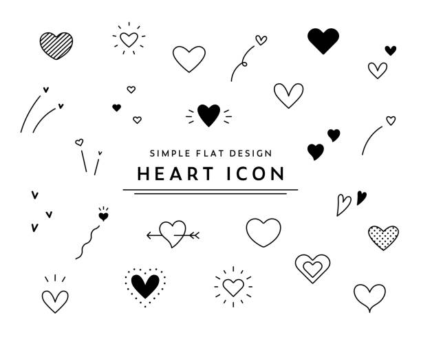 ilustraciones, imágenes clip art, dibujos animados e iconos de stock de un conjunto de lindos iconos de corazón. - corazon