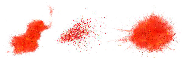 Chili pepper powder splash, spicy burst, red dust vector art illustration