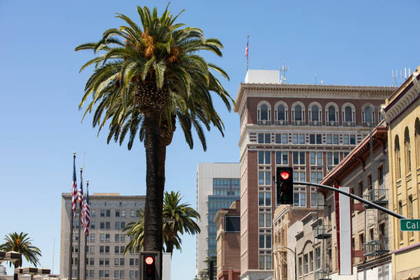 Downtown Stockton Daytime view of the downtown city center of Stockton, California, USA. stockton california stock pictures, royalty-free photos & images