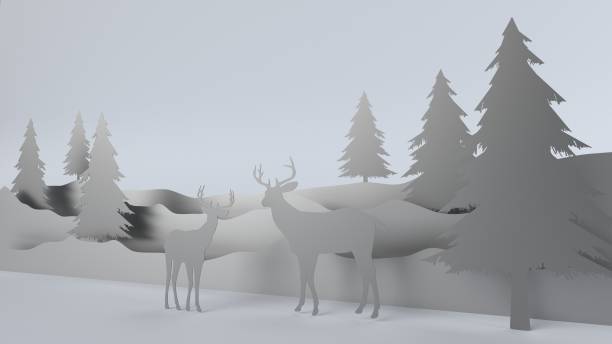 istock Paper Christmas trees and deer with snowflakes 1357818443