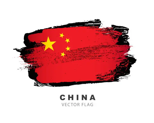 Vector illustration of The flag of China. Hand-drawn colored brush strokes. Vector illustration isolated on white background.