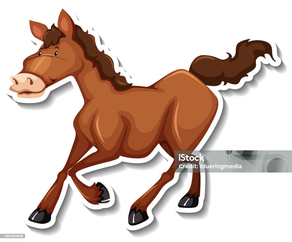 Một Con Ngựa Chạy Nhãn Dán Hoạt Hình Động Vật Hình minh họa Sẵn có ...