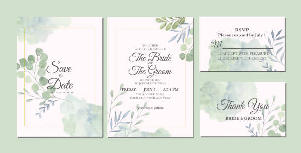 Hand painted of beautiful leaves watercolor as wedding invitation template Hand painted of beautiful leaves watercolor as wedding invitation template. wedding invitation stock illustrations