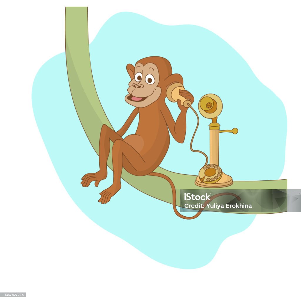 Con Khỉ Đang Nói Chuyện Điện Thoại Hình Minh Họa Vector Hình minh ...