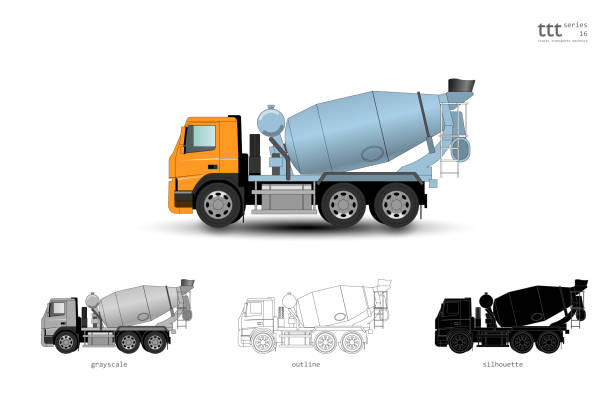 illustrazioni stock, clip art, cartoni animati e icone di tendenza di camion colorato isolato. camion per il trasporto del calcestruzzo, miscelatore in transito - mescolatore di cemento