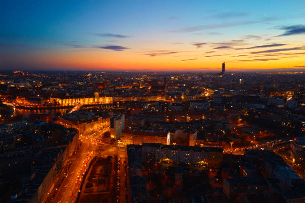 istock Wroclaw city at night, aerial view 1357827690