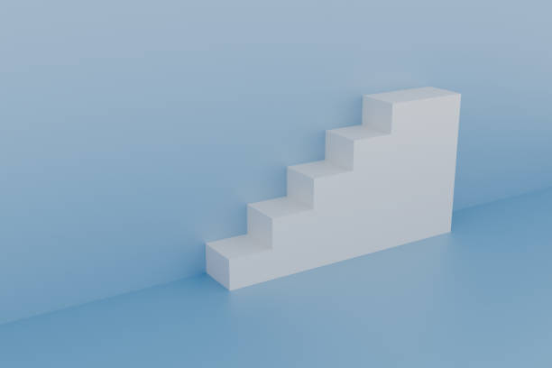 istock An abstract scene with a white staircase on a blue background. 1357827915