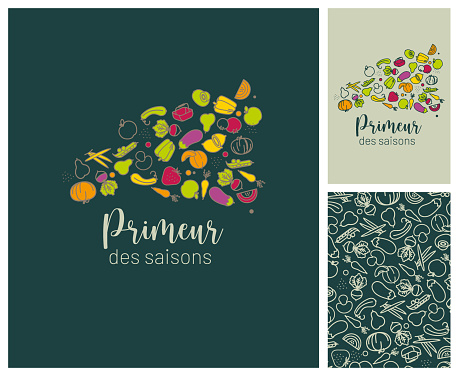 vegetable and fruit frieze, pattern, décor, packaging, paper printing, label, brand name,