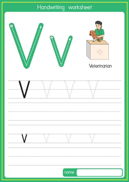 Vector illustration of Vector illustration of Veterinarian with alphabet letter V Upper case or capital letter for children learning practice ABC