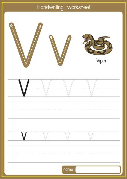 Vector illustration of Vector illustration of Viper with alphabet letter V Upper case or capital letter for children learning practice ABC