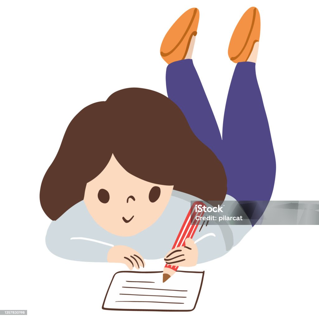 Young Woman Lie On The Stomach Writing On Paper Cartoon Character Cut Out  Vector Illustration Stock Illustration - Download Image Now - iStock