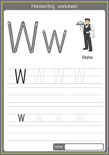 Vector illustration of Waiter with alphabet letter W Upper case or capital letter for children learning practice ABC