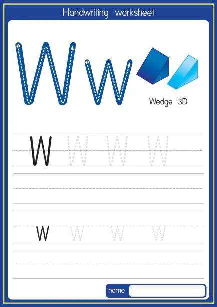 Vector illustration of Vector illustration of Wedge 3D with alphabet letter W Upper case or capital letter for children learning practice ABC