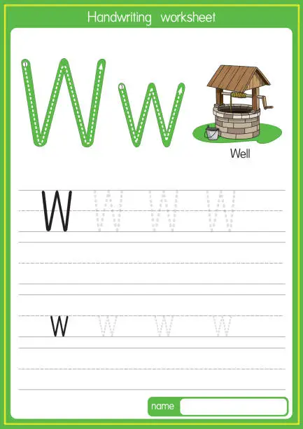 Vector illustration of Vector illustration of Well with alphabet letter W Upper case or capital letter for children learning practice ABC