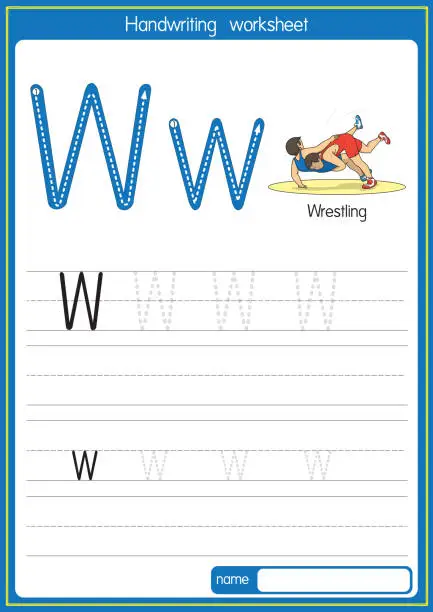 Vector illustration of Vector illustration of Wrestling with alphabet letter W Upper case or capital letter for children learning practice ABC