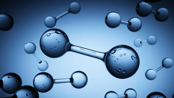 beaucoup de molécules sur fond bleu - hydrogène photos et images de collection