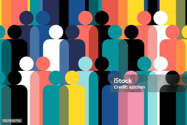Geometric Illustration Of Multi Coloured Human Figures Stockvectorkunst en meer beelden van Multi etnische groep
