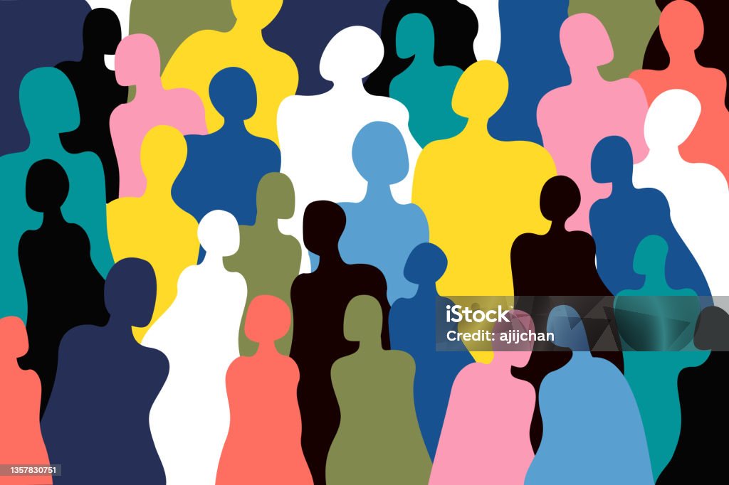 Abstract illustration of multi coloured human figures Multiracial Group stock vector