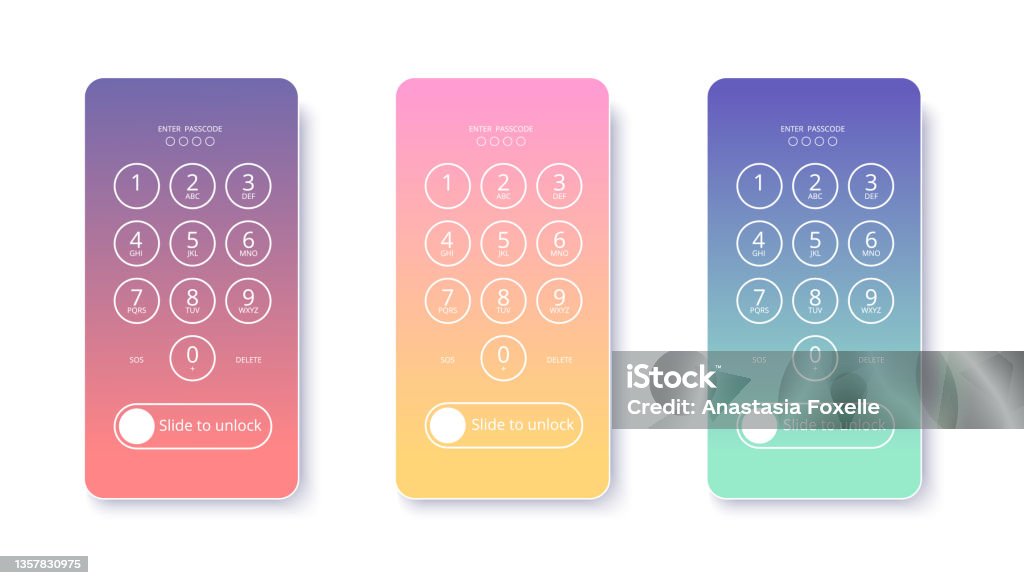 Phone Screen With Unlock Slide Button And Keypad Enter Mobile Password ...