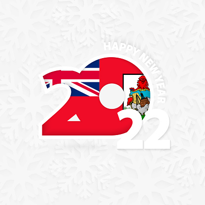 Happy New Year 2022 for Bermuda on snowflake background. Greeting Bermuda with new 2022 year.