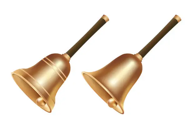 Vector illustration of Volumetric golden school bell isolated on white background