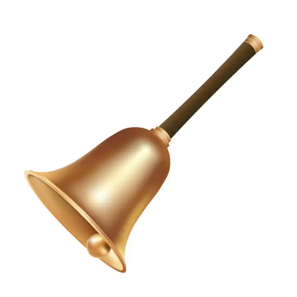 Vector illustration of Volumetric golden school bell isolated on white background